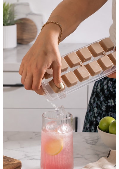 4518 Silikon Buz Kalıbı Kapaklı Dökmeden Kolay Dolum, Bpa İçermez, Pratik Buz Yapma Kabı-buzluk-cappuccino