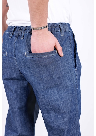 HLT Jeans Erkek Koyu Mavi Yazlık Çift Pileli Rahat Kesim Beli Lastikli Bol Paça Baggy Pantolon Albert-1994