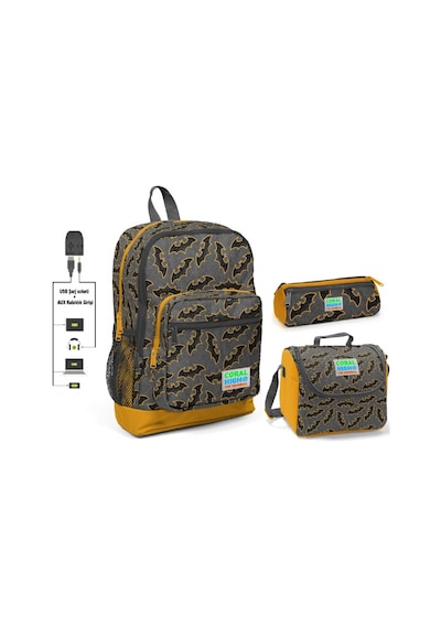 Coral High Yarasa Baskılı Erkek Çocuk İlkokul Çanta Seti - Usb Çı
