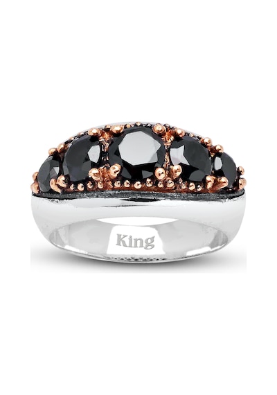 Kuyumcudukkanı Siyah Zirkon Taşlı Bronz Parçalı Elyapımı Gümüş Erkek Yüzük-60014-w-blk 24 Beyaz