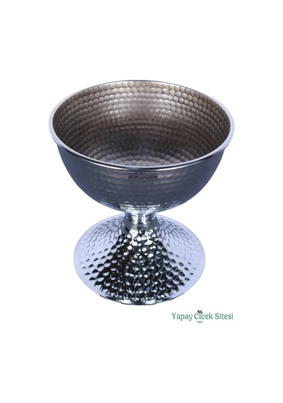 Yapay Çiçek Sitesi Metal Dekoratif Darbeli Vazo 20 Cm Gümüş Gümüş