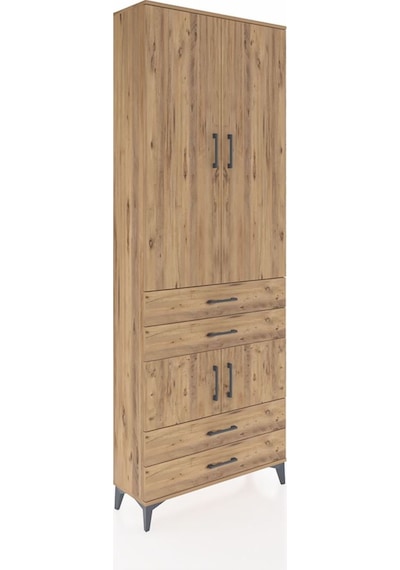 Arges Dolap 5 Raflı 4 Çekmeceli 4 Kapaklı 88x30x243 Çam-çam Çam