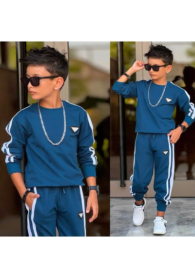 Erkek Çocuk 2 Parça Eşofman Takımı Sweatshirt Ve Pantolon Spor Şık Takım 60335-m Mavi