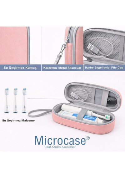 Microcase Şarjlı Diş Fırçaları İçin Askılıklı Seyahat Saklama Çantası Koruma Kabı Kutusu Pembe 2 Adet Al557