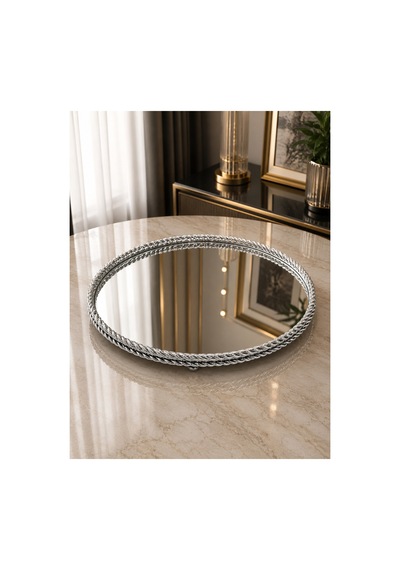 Sleep Nova 651612412 Gümüş Metal Çerçeveli Aynalı Dekoratif Tepsi 35 X 13 Cm