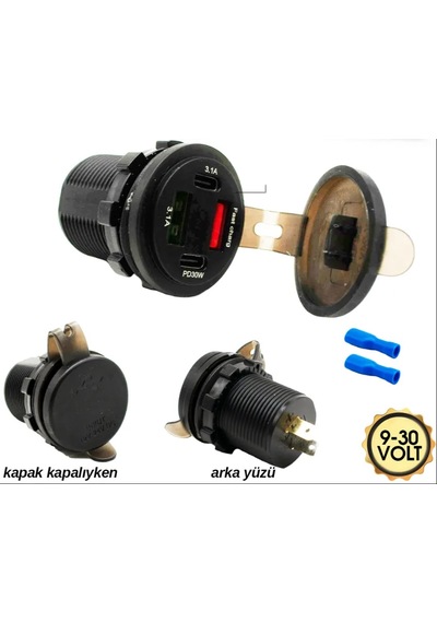 Çakmak Soketi Marine 2 Usb Li 2pd+voltmetre 9-30 Volt