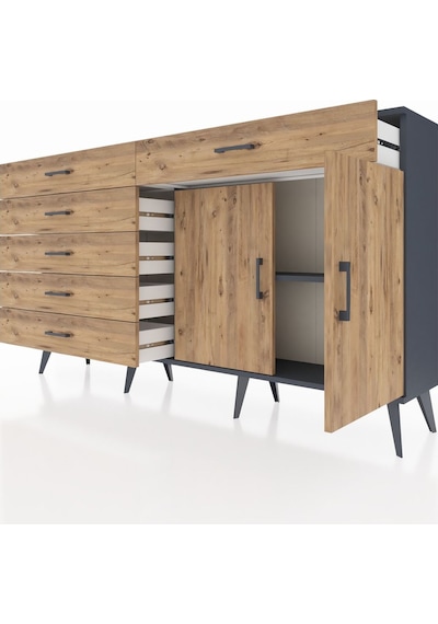 Arges Konsol Tek Raflı 6 Çekmeceli 2 Kapaklı 176x30x99 Antrasit-ç Antrasit-çam