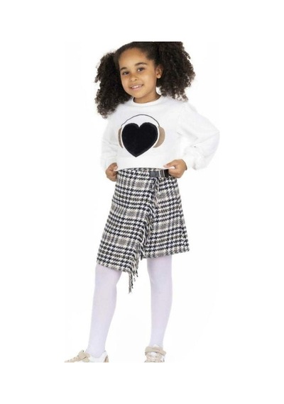 Kız Çocuk Kalpli Peluş Sweatshirt-13494 Ekru