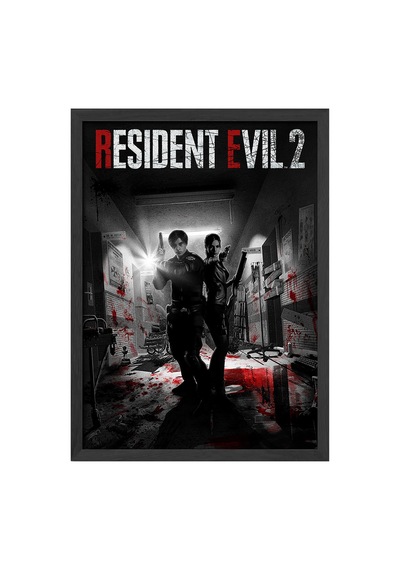 Resident Evil 2 Siyah Ahşap Çerçeveli Poster, Dekoratif Oyun Duvar Tablosu