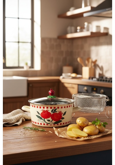 Akayev Emaye Nar 24 Cm Kızartma Tenceresi Narlı