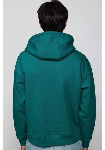 Tudors Oversize Pamuk Kapüşonlu Basıc Yeşil Unisex Sweatshirt-29409-yeşil Yeşil