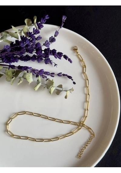 Paperclip Kabartma Choker Gold Çelik Zincir Kolye Choker Serisi Altın