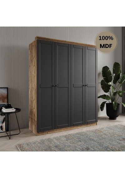 Dali 4 Kapılı Mdf Country Gardırop Antrasit