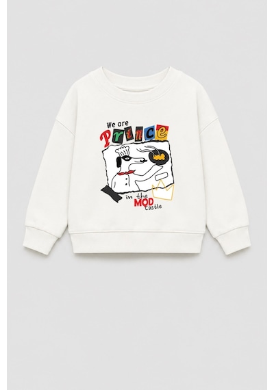 Monila Erkek Çocuk 3 İplik Kumaş Baskılı Pamuklu Sweatshirt Ekru