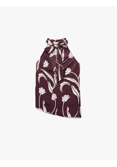 Koton Bağlama Detaylı Floral Desenli Halter Yaka Saten Bluz Bordo Desenli 6wak60123uw Bordo Desenli Koton Bağlama Detaylı Floral Desenli Halter Yaka Saten Bluz Bordo Desenli 6wak60123uw Bordo Desenli