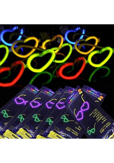 Glow Kalpli Fosforlu Gözlük 6 Lı Renkli Set Neon Parti Çok Renkli