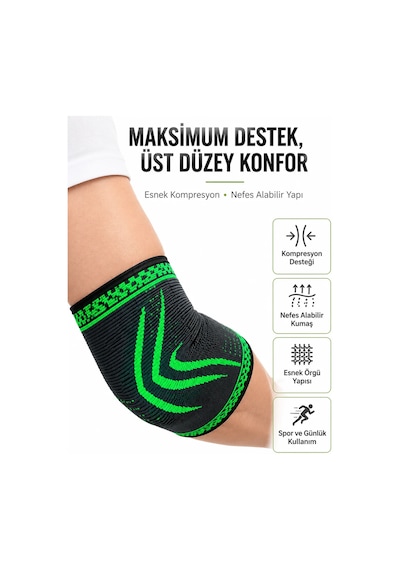 Elastik Kompresyon Dirsek Destekliği Spor Fitness Günlük Kullanım Dirseklik Siyah