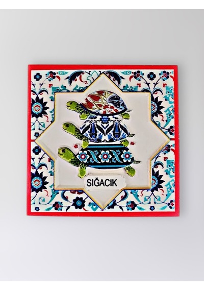 Sığacık Temalı Polyester Kabartmalı Kaplumbağa Desen Magnet 7 X 7 Cm Dekoratif Hediyelik Buzdolabı Süsü Kod:1198