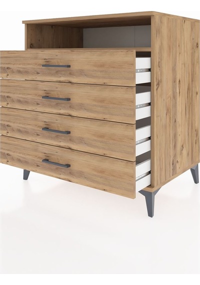 Kronos Şifonyer Tek Raflı 4 Çekmeceli 88x59x96 Çam-çam Çam