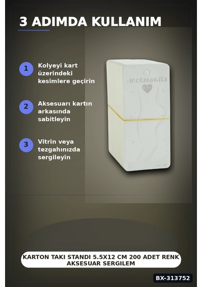 Karton Takı Standı 5.5x12 Cm 200 Adet Renk Aksesuar Sergileme Kartı Bx-313752