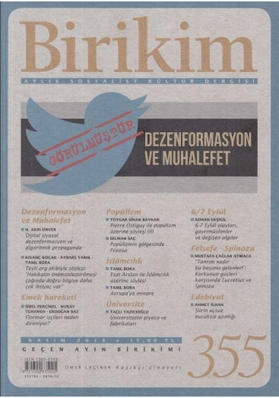 Birikim Aylık Sosyalist Kültür Dergisi Sayı  355 Kasım 2018 N11.5726