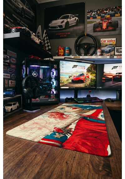Harley Quinn Kırmızı Mavi Blueprint 40x90 Cm Oyuncu Mousepad Kaymaz Taban Büyük Boy Mousepad Siyah