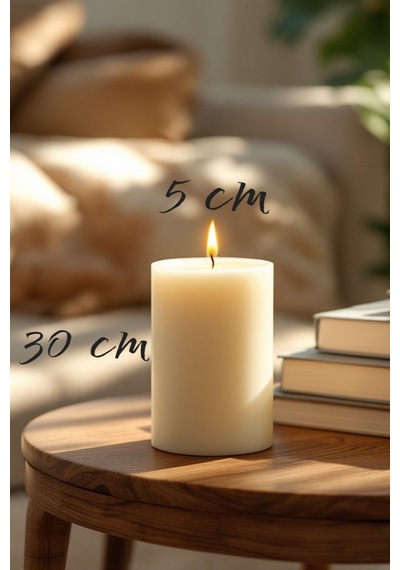 El İşçiliği Blok Kütük Silindir Mum Krem Renk 5 Cm X 30 Cm Sandal Ağacı Kokulu Bej