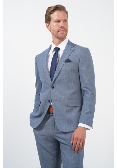 İmza Lacivert-beyaz Mono Yaka 6 Drop Slim Fit Tam Astar Esnek Takım Elbise 1001260172 Lacivert - Beyaz