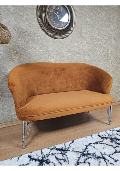 Zafir İkili Teddy Krom Kaplama Telli Ayak Çay Seti Koltuk İkili Berjer , Balkon, Salon, Ofis Kiremit