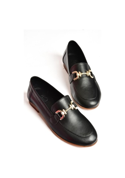 Fox Shoes S944037903 Siyah Hakiki Deri Kadın Babet Siyah