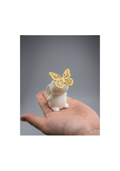 Pasta Süsü Doğum Günü Seti - Happy Birthday Yazı Ve 6 Cm Beyaz Tavşan Figürü Dekoratif Set