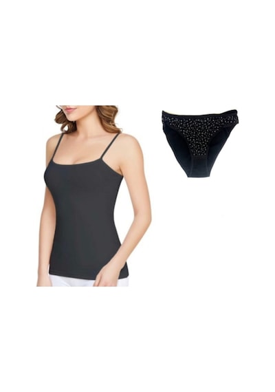 Tutku Kadın Elastan Ip Askılı Siyah Atlet 3'lü Paket & 3'lü Desenli Bikini Çok Renkli