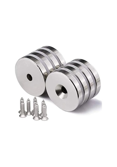 2 Adet 25x10/5x5,5 Mm Neodyum Mıknatıs Havşa Delikli Magnet Vida Atılabilir N35 Nikel Paslanmaz
