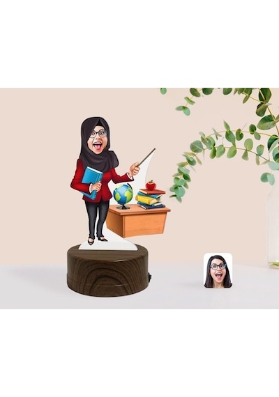 Kişiye Özel Tesettürlü Kadın Öğretmen Karikatürlü Dekoratif 3D Bi (481501229)