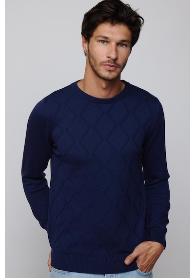Tudors Slim Fit Bisiklet Yaka Desenli Lacivert Erkek Triko Kazak-28561-lacivert Lacivert
