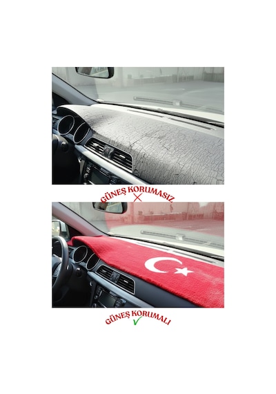 Türk Bayraklı & Ayyıldız Desenli Uzun Tüylü Yumuşak Torpido - Pandizot Koruyucu Pelüş Örtü Halı