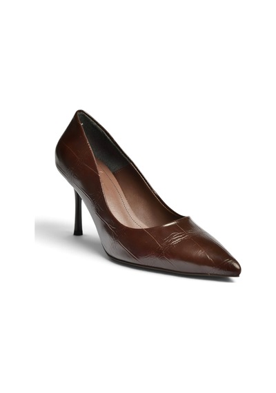 Fox Shoes Z676050011 Kahverengi Kroko Baskılı İnce Topuklu Kadın Stiletto Ayakkabı
