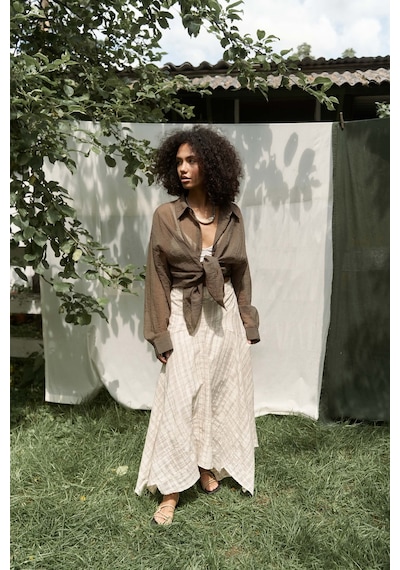 Mai Collection Mai Studios Co. Syaritta Oversize Kahve Transparan Gömlek Kahve
