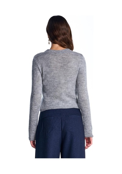 Gri Triko Crop Kazak Gri Melanj