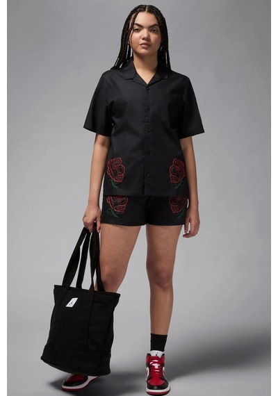 Nike Jordan Oversize Short Sleeve Top Black Oversize Kadın Gömlek Siyah Siyah