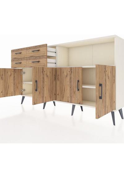 Arges Konsol 4 Raflı 4 Çekmeceli 4 Kapaklı 176x30x99 Aytaşı-çam Atlas Çam - Aytası