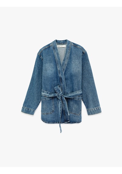 Koton Regular Fit Cepli Uzun Kollu Kemerli Denim Ceket Orta İndigo 6sal60006md