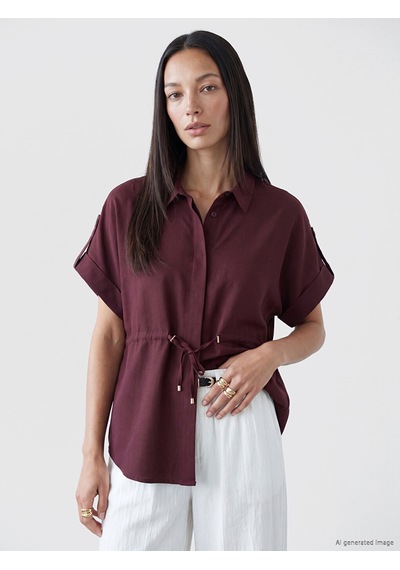 Lcw Everyday Bordo Bağcıklı Oversize Kadın Gömlek