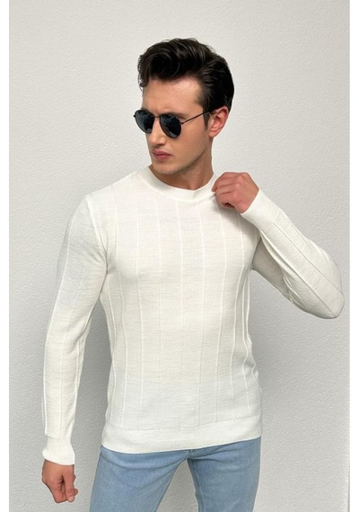 Erkek Ekru Regular Fit Bisiklet Yaka %100 Akrilik Triko Kazak Hlthe012121