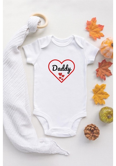 Tuğba Baby Özel Tasarım Lisanslı I Love Daddy Seni Seviyorum Baba Bebek Body Beyaz Bebek Badi Zıbın Beyaz