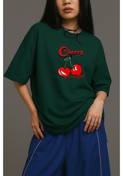 Cherry Sweat Gil Oversize Tişört Yeşil