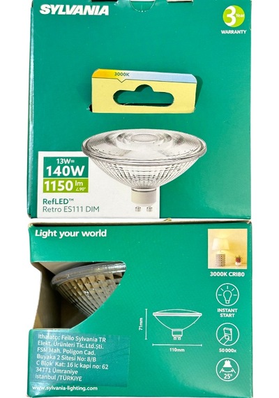 Sylvania 13w 140w 3000k Sarı Işık Gu10 Duylu Dim Edilebilir Led Spot Ampul 4 Adet