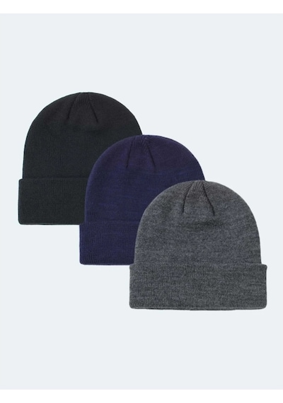 Eke Tekstil Unisex Katlamalı 3'lü Bere Seti Antrasit - Lacivert - Siyah