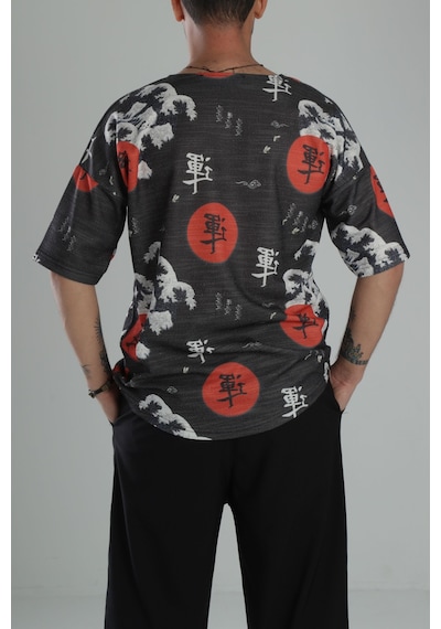 Cocopelli Çin Ağacı Desenli Oversize T-shirt Coc1872 Çok Renkli Cocopelli Çin Ağacı Desenli Oversize T-shirt Coc1872 Çok Renkli