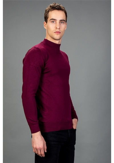 Tudors Slim Fit Dar Kesim Yarım Balıkçı Yaka Düz Erkek Kazak-12383 Bordo